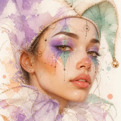 Clown makeup idea 31: Soft Watercolour Splash Clown costume look