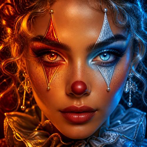 Clown makeup idea 38: Fire & Ice Circus Pair costume look