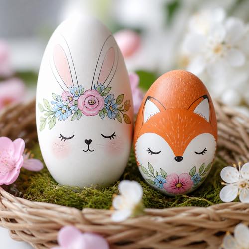 Egg decorating idea - Woodland Bunny & Fox Faces