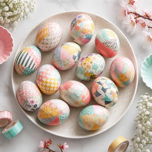 Egg decorating idea - Washi Tape Mosaic Patchwork Eggs