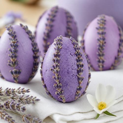 Egg decorating idea - Dried Lavender Blossom Wrapped Eggs