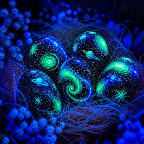 Egg decorating idea - Glow-in-the-Dark Cosmic Eggs