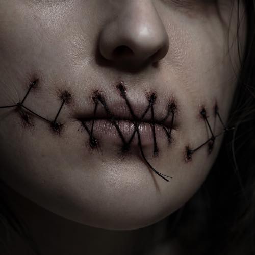 Halloween makeup idea 29: Realistic Stitched Smile & Threaded Lips costume look