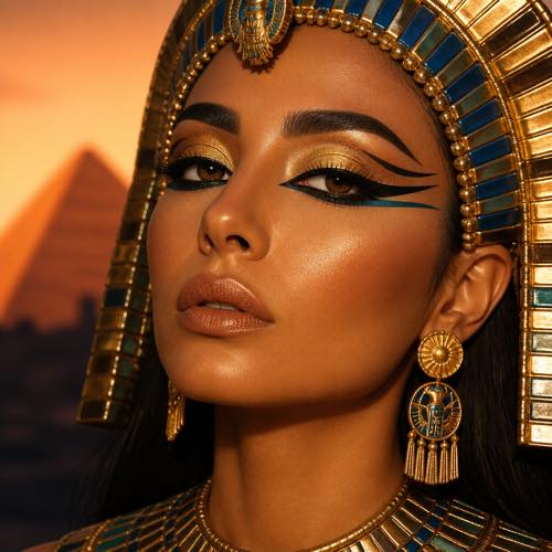 Halloween makeup idea 38: Gilded Egyptian Pharaoh Goddess costume look