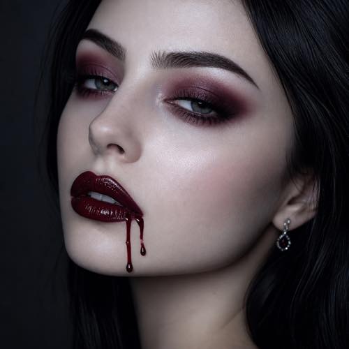 Halloween makeup idea 5: Minimalist Vampire with Fresh Blood Drips costume look