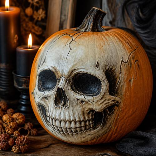 Skull pumpkin painting idea - Classic Anatomical White Skull