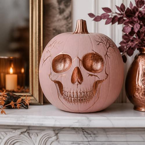 Skull pumpkin painting idea - Rose Gold Velvet Skull