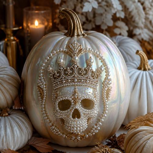Skull pumpkin painting idea - Pearl-Encrusted Regal Skull