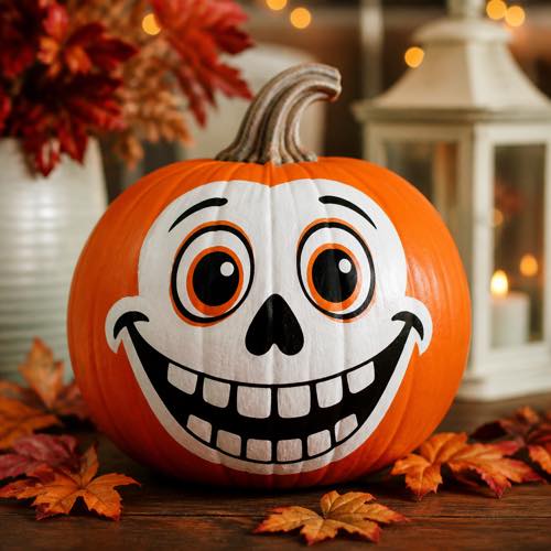 Skull pumpkin painting idea - Friendly Cartoon Skeleton