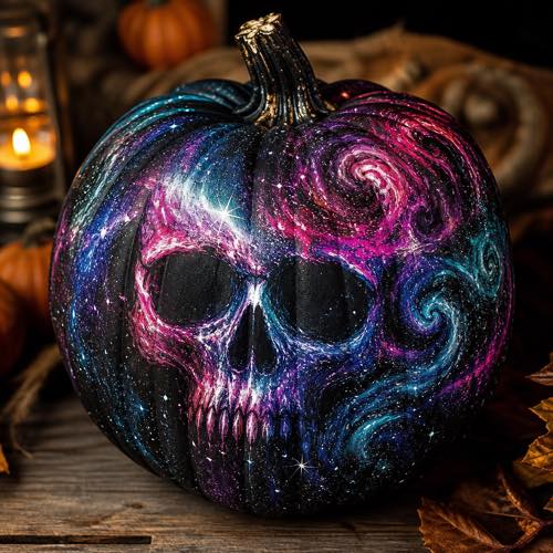 Skull pumpkin painting idea - Cosmic Nebula Galaxy Skull