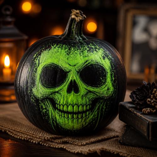 Skull pumpkin painting idea - Glow-in-the-Dark Skeleton Face