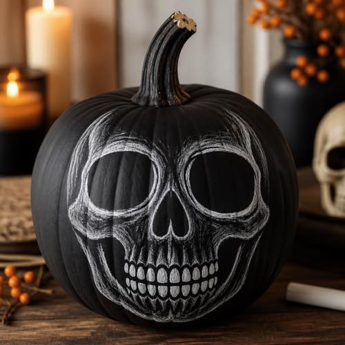 Skull pumpkin painting idea - Chalkboard Spooky Skull