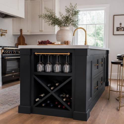 Small kitchen island idea - Island with Built-in Wine Rack & Stemware