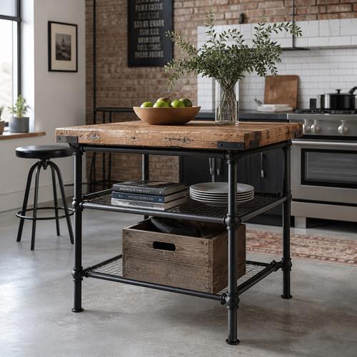 Small kitchen island idea - Industrial Steel Frame & Reclaimed Wood Island