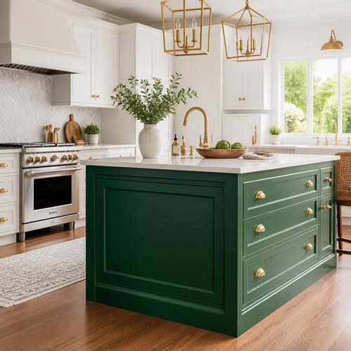 Small kitchen island idea - Bold Pop of Color Accent Island