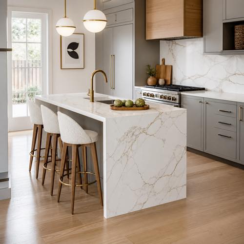 Small kitchen island idea - Sleek Waterfall Edge Mini Island