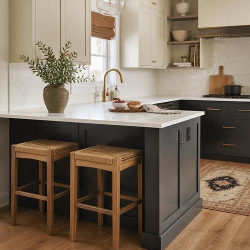 Small kitchen island idea - Island with Built-in Seating & Stools