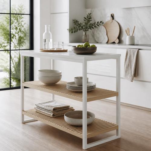 Small kitchen island idea - Open-Shelving Airy Island