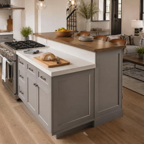 Small kitchen island idea - Two-Tier Island with Raised Breakfast Bar